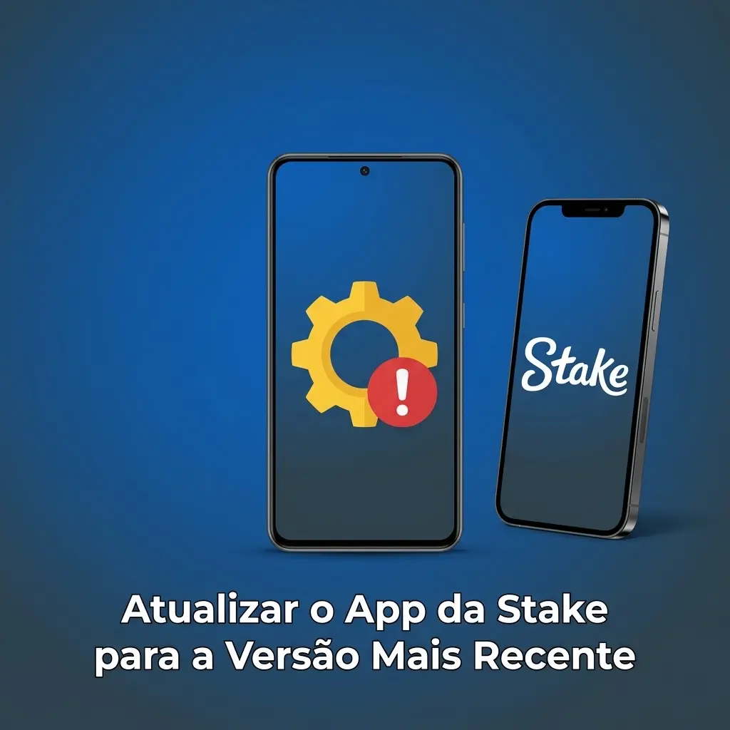 Ícone do app Stake em smartphone com seta de atualização indicando versão mais recente da PWA no Brasil