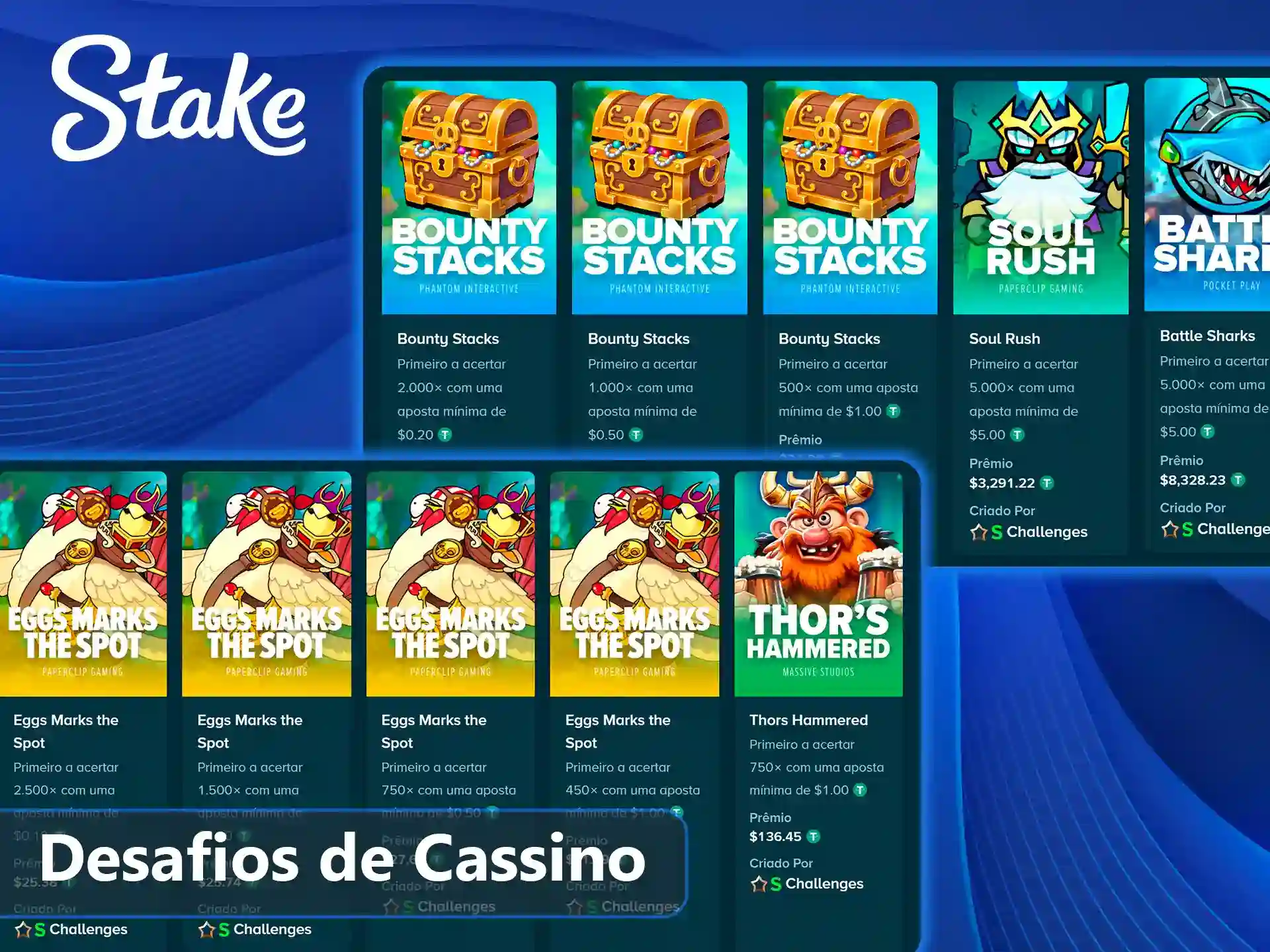Complete desafios exclusivos no cassino Stake.