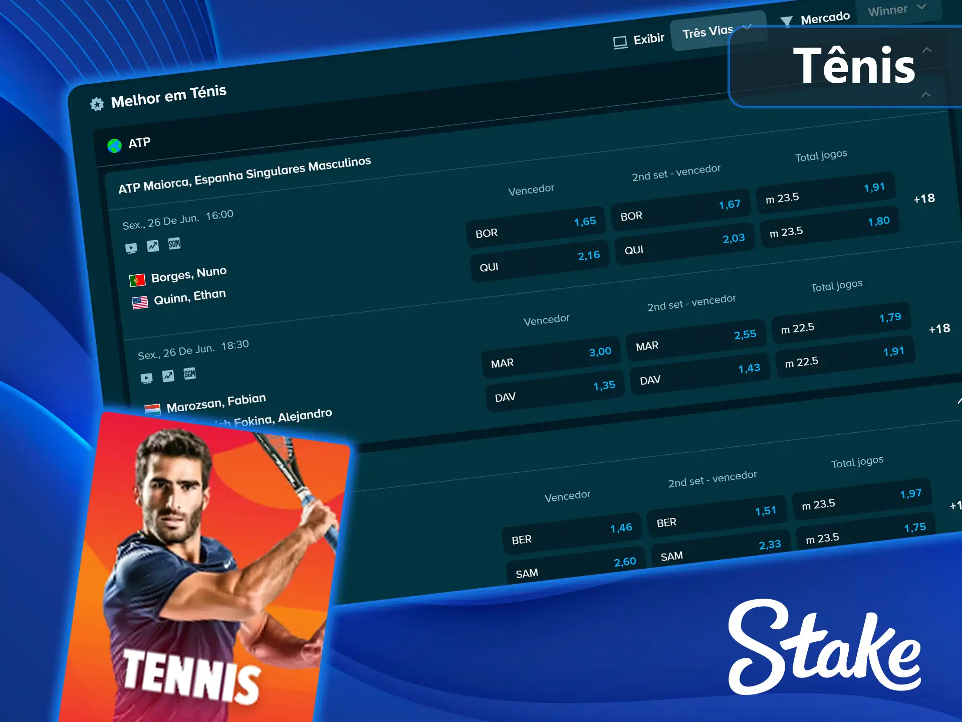 Faça apostas em torneios de tênis na Stake.