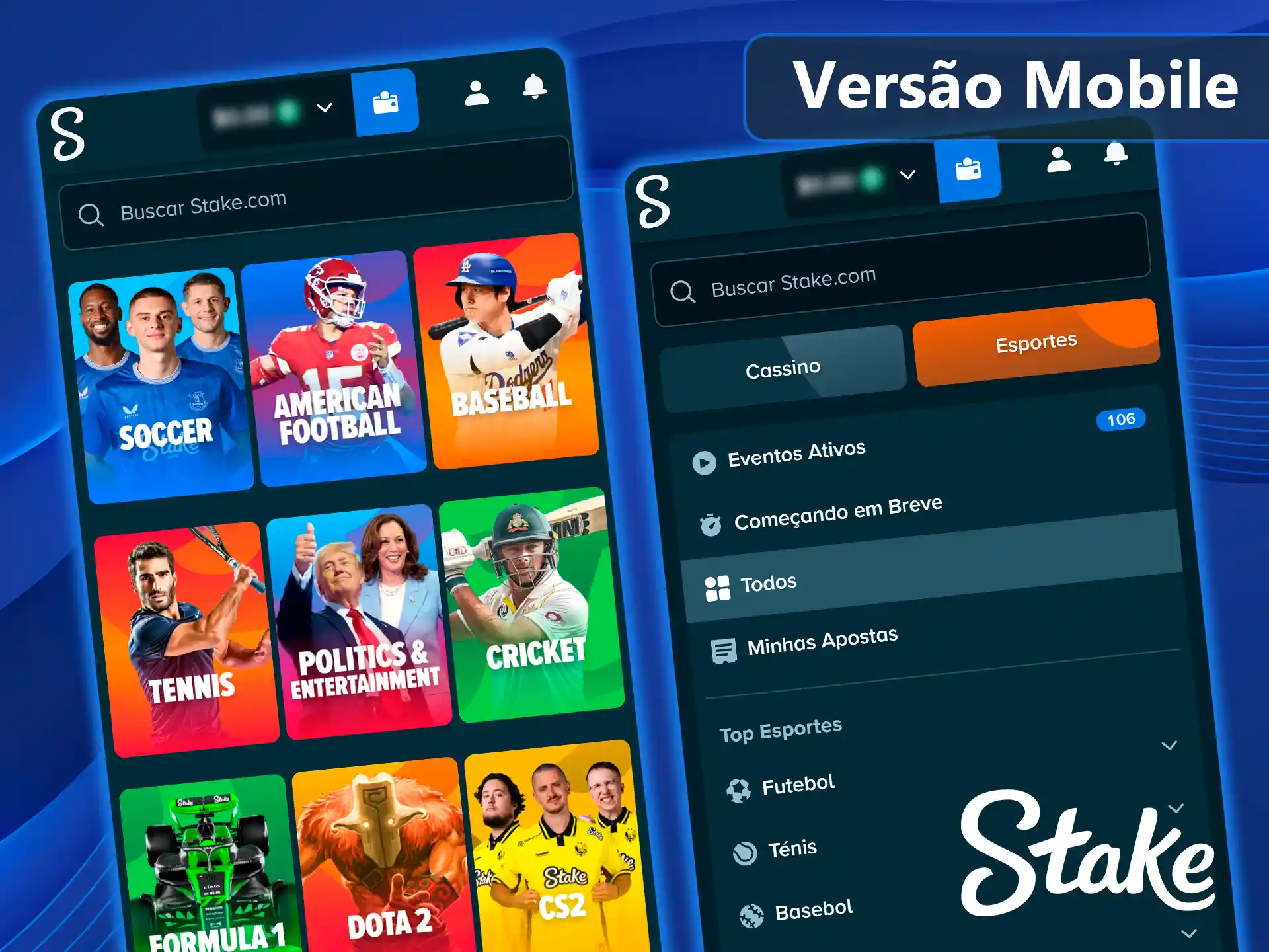Acesse a Stake diretamente pelo navegador móvel.
