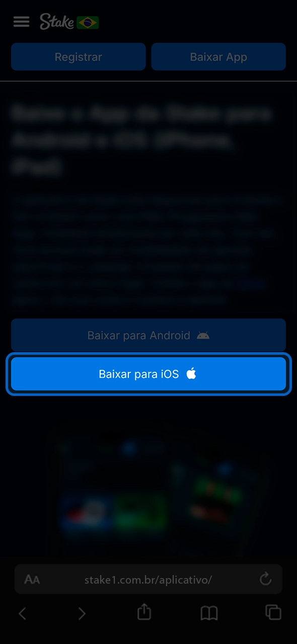 Botão para baixar o aplicativo Stake no iOS.