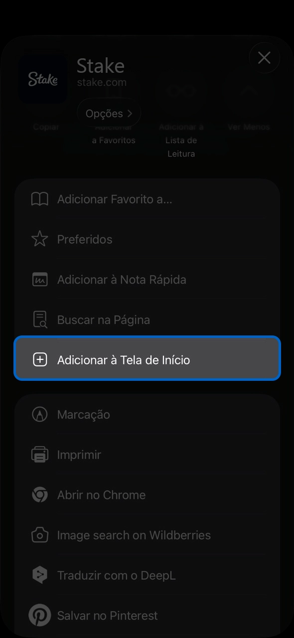 Ícone do aplicativo Stake instalado na tela inicial.