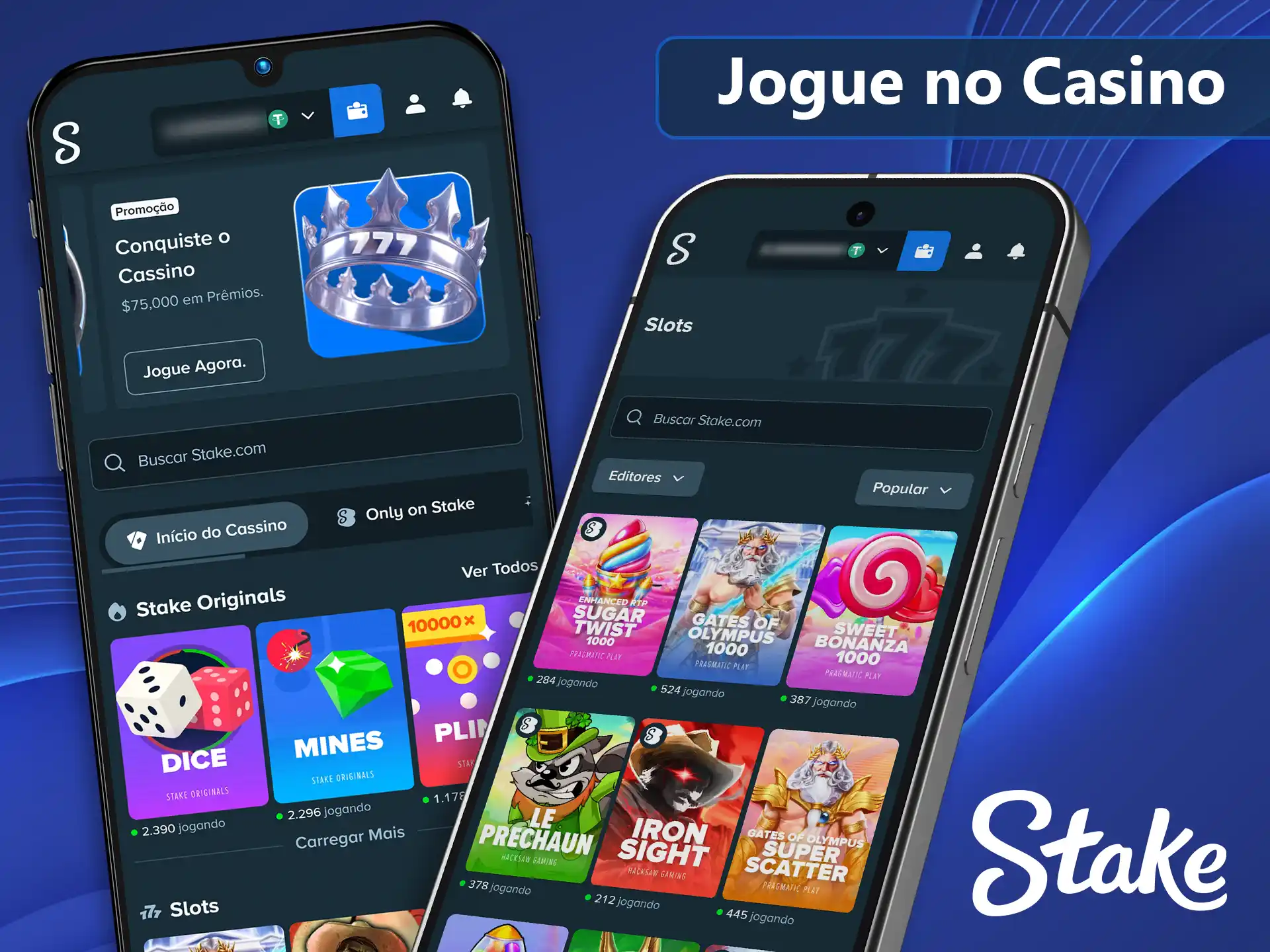 Jogos de cassino online disponíveis na Stake mobile.