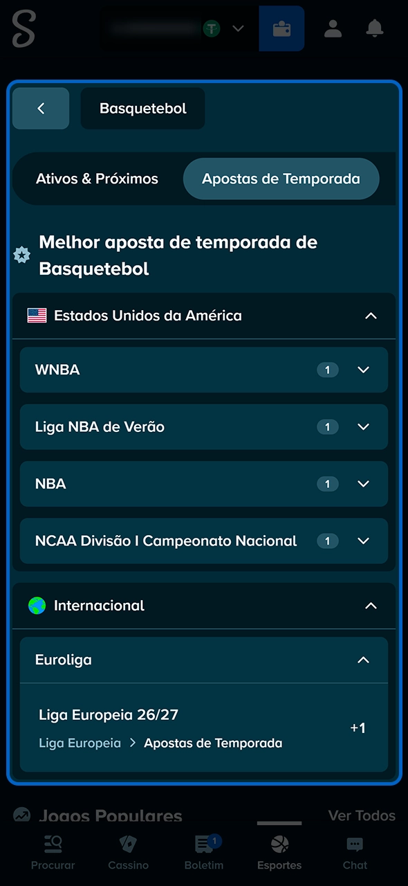 Lista de campeonatos de basquete disponíveis na Stake.
