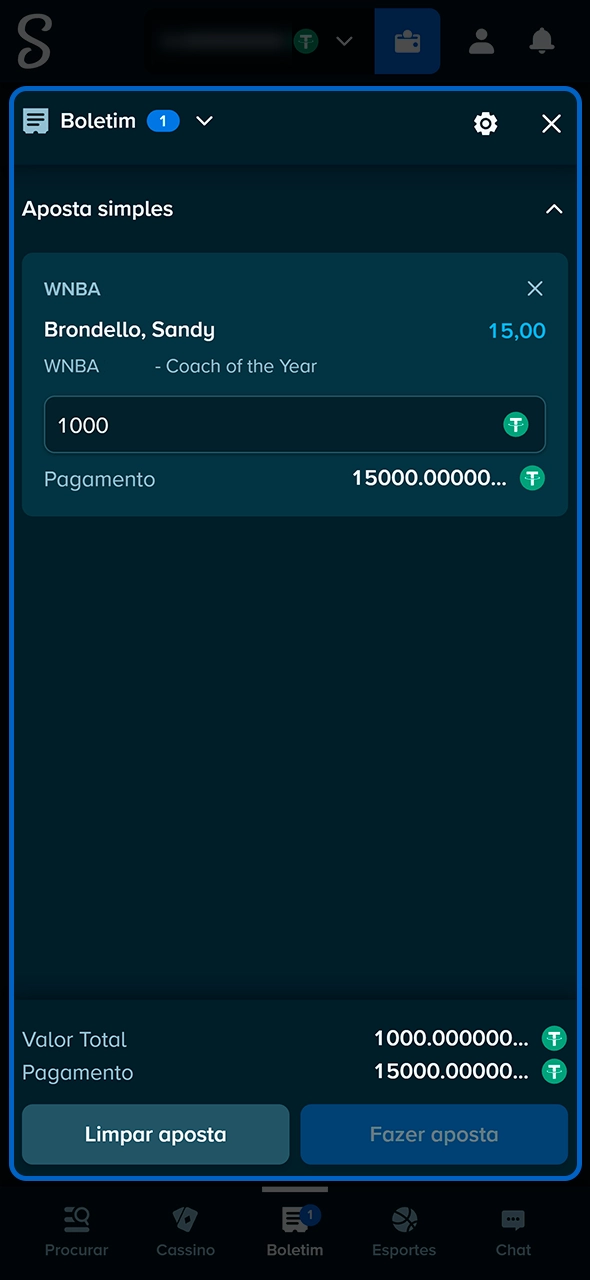 Cupom de apostas finalizado no site da Stake.