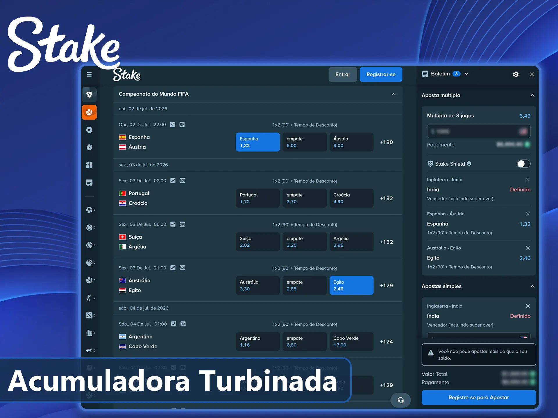 Odds aumentadas para apostas múltiplas na Stake.
