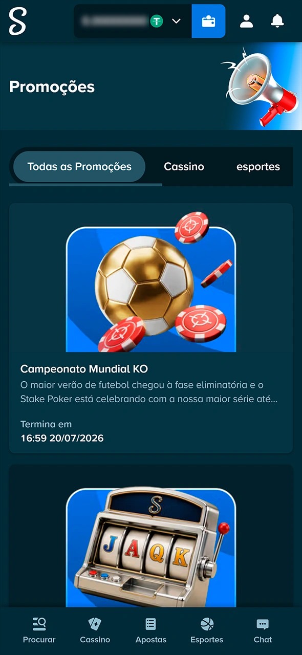 Página de promoções dentro da plataforma da Stake.