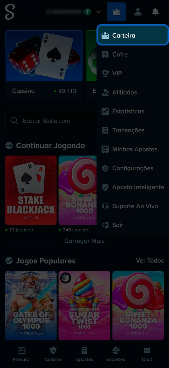 Fazendo um depósito para liberar saldo na Stake.