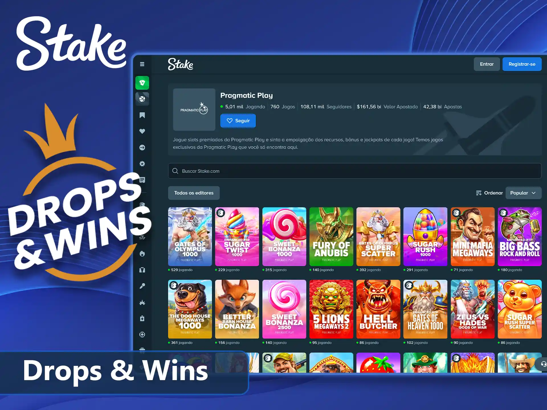 Prêmios aleatórios na promoção Drops e Wins Stake.