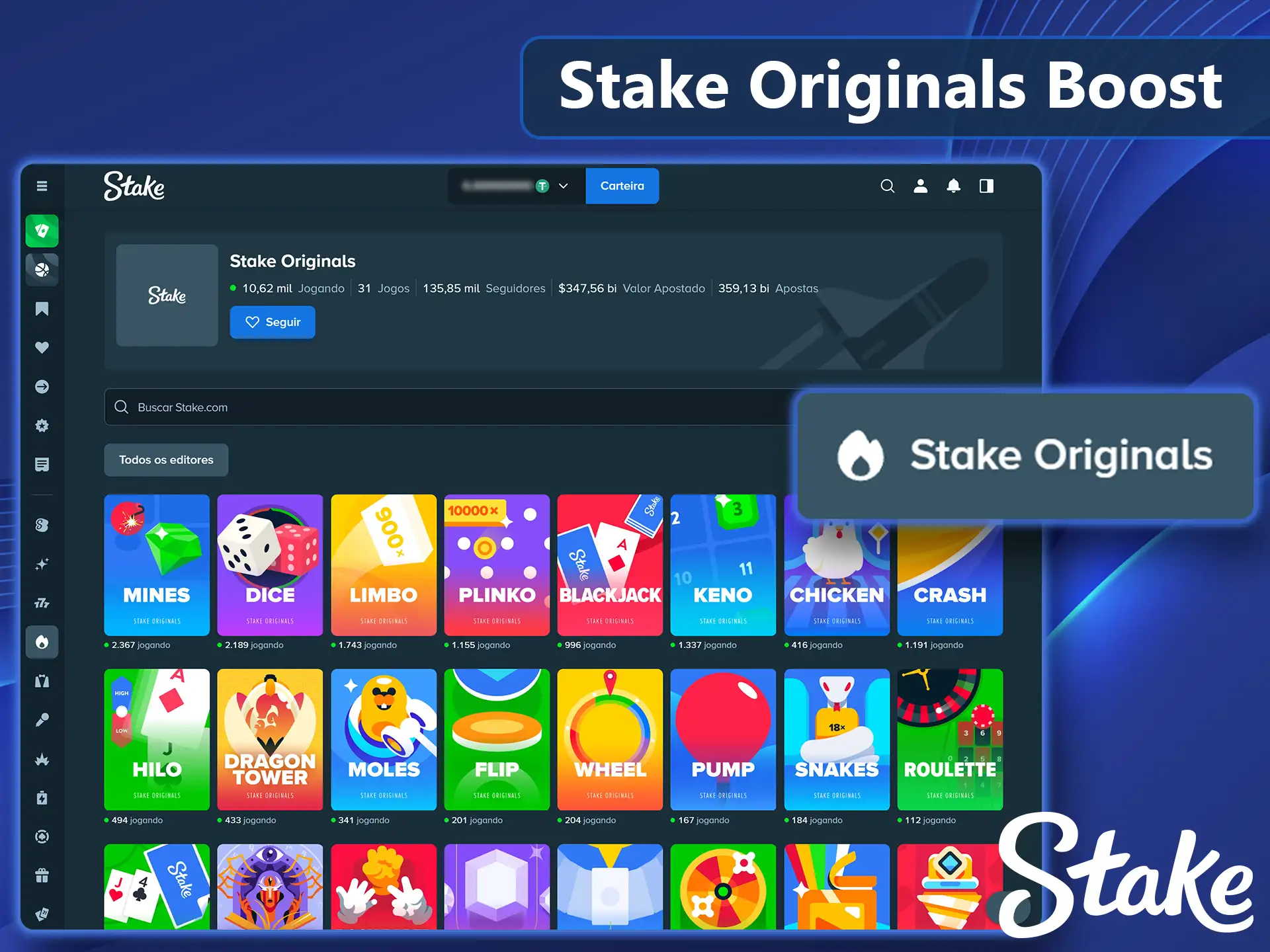 Promoção exclusiva para jogos originais da Stake.