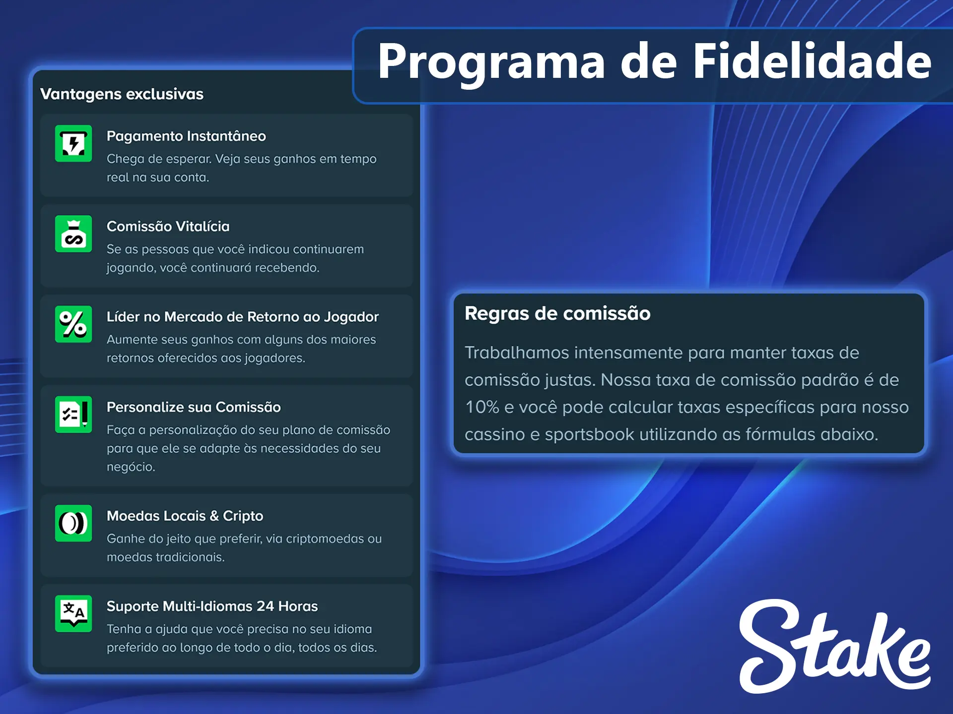 Benefícios e recompensas do Clube VIP da Stake.