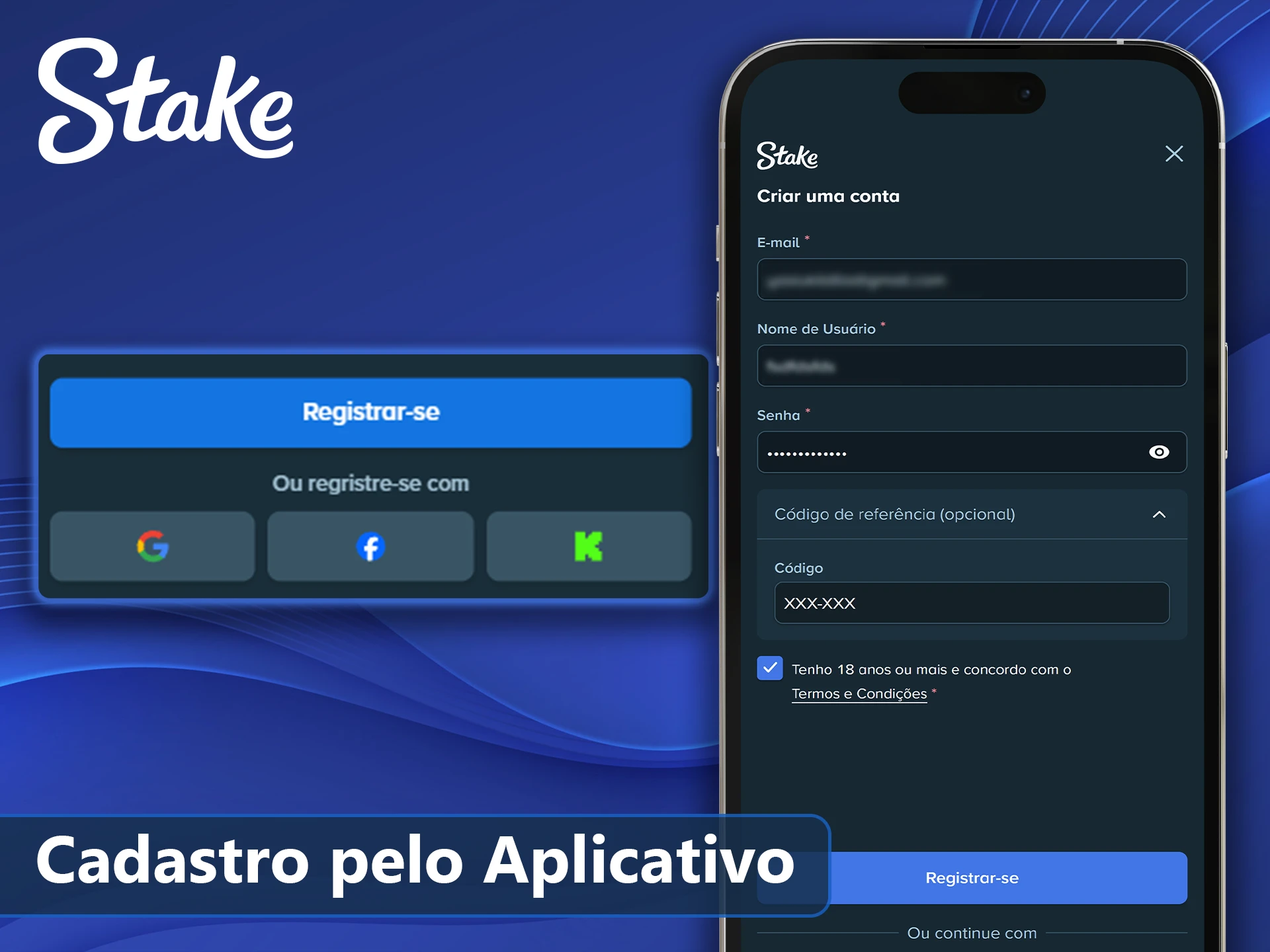 Como se registrar usando o aplicativo móvel da Stake.