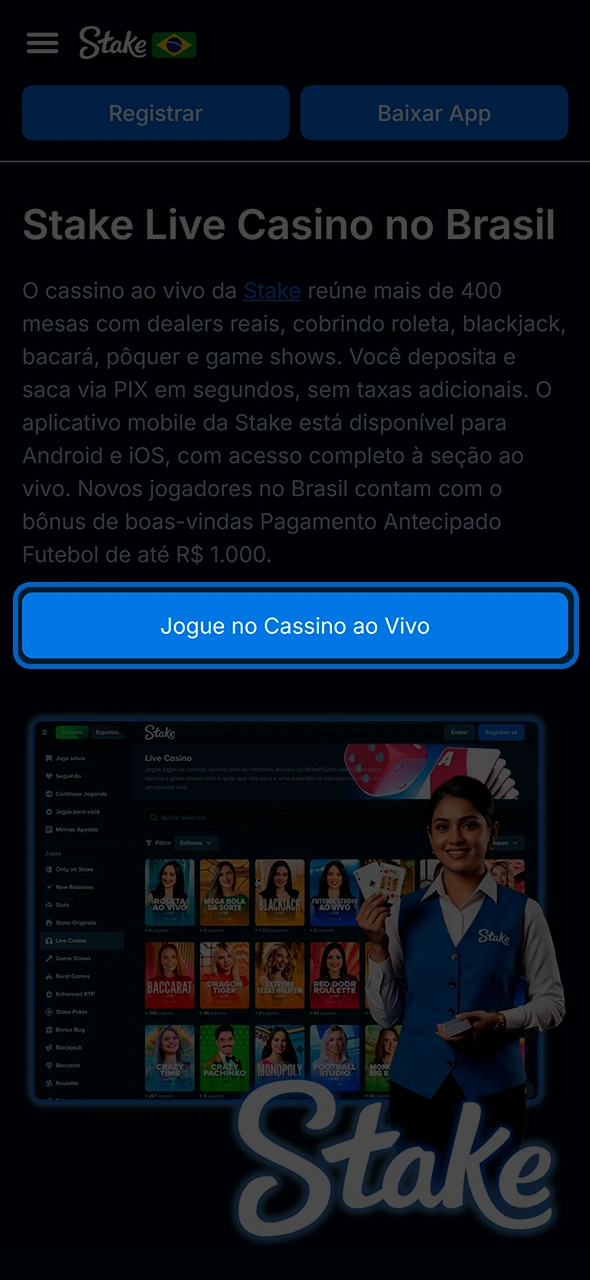 Botão de registro rápido para entrar na Stake.