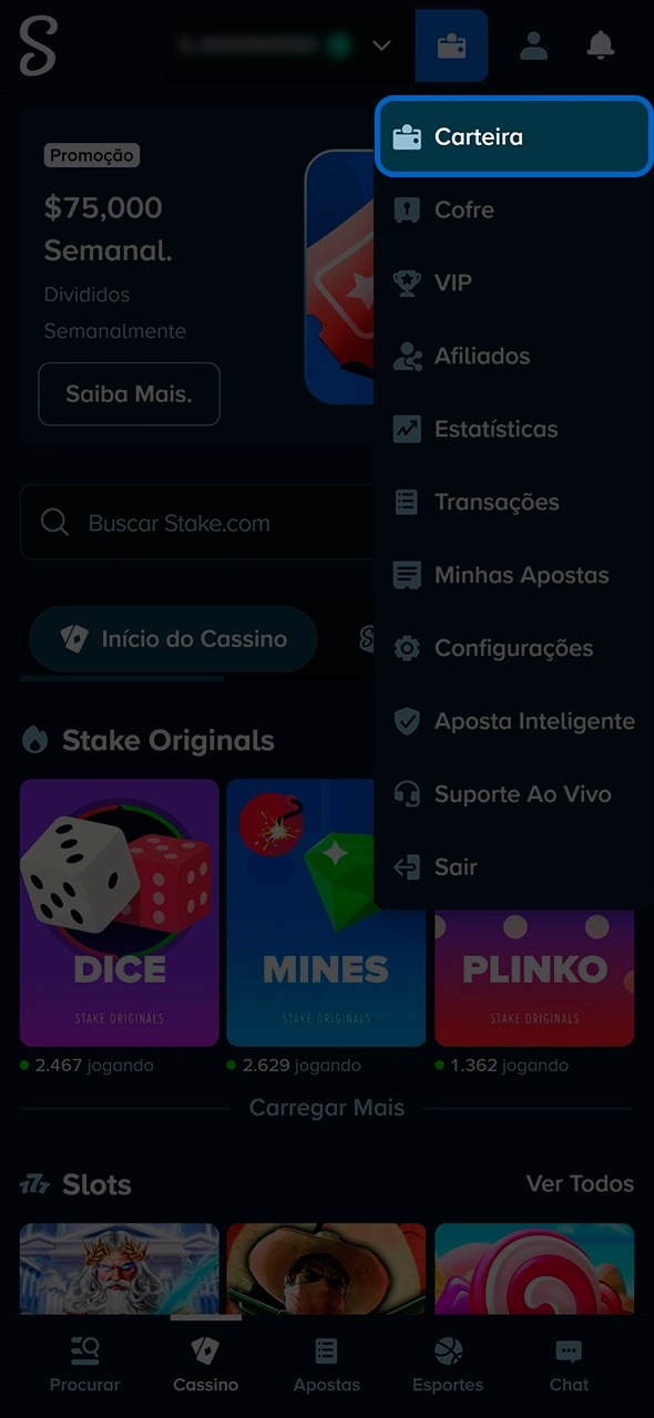 Como fazer um depósito instantâneo via Pix na Stake.