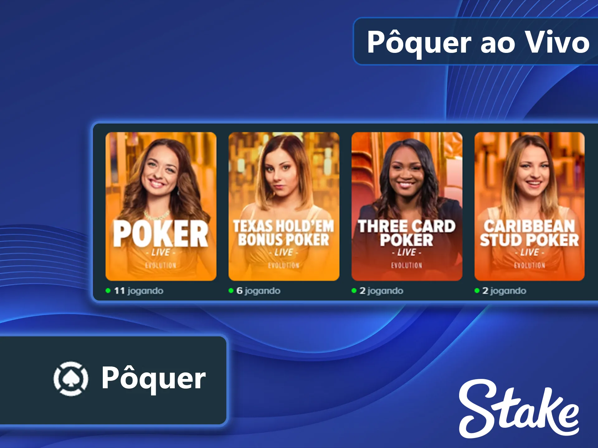 Torneios e mesas de pôquer ao vivo na Stake.
