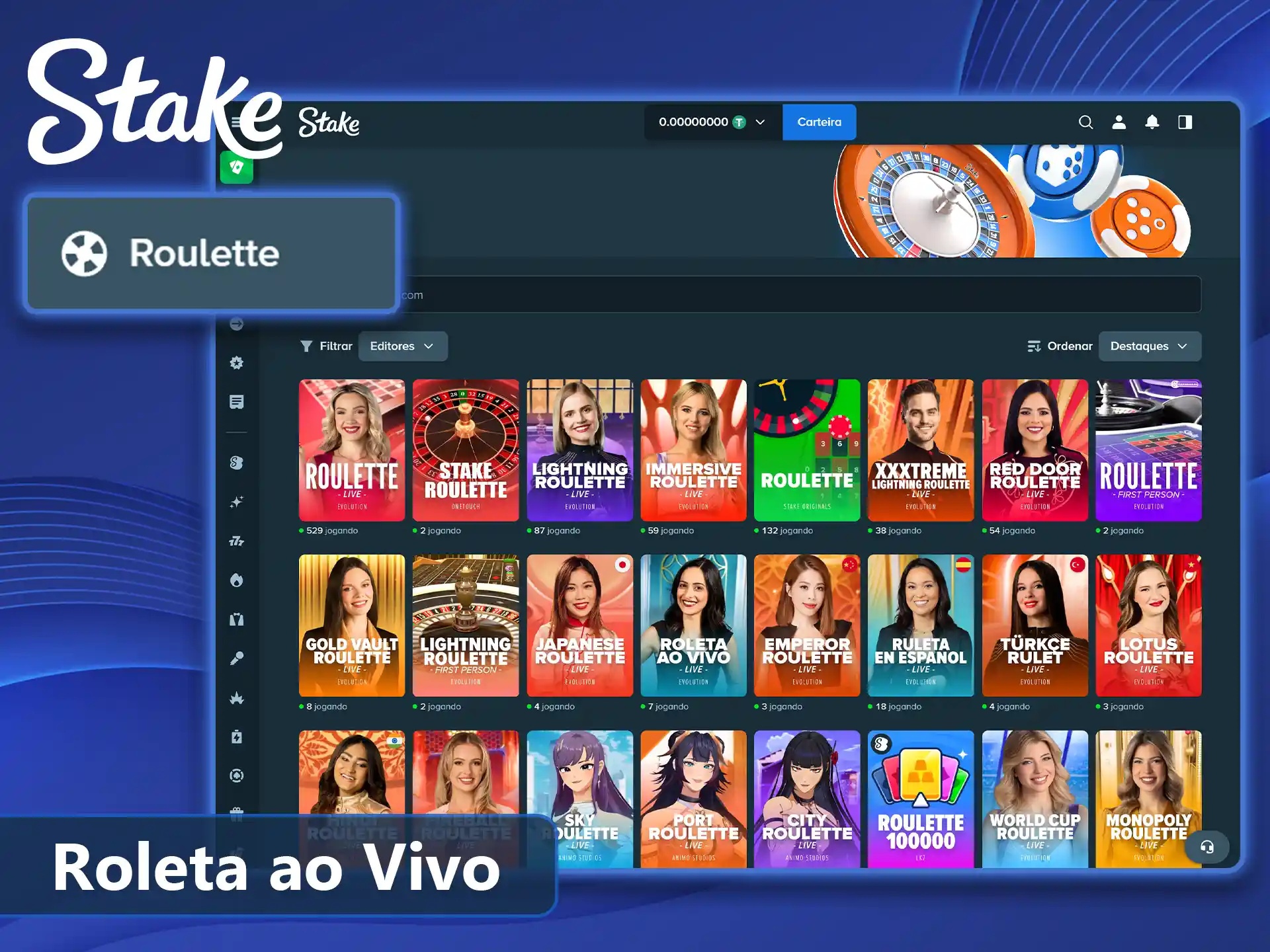 Crupiês reais comandando a roleta ao vivo da Stake.