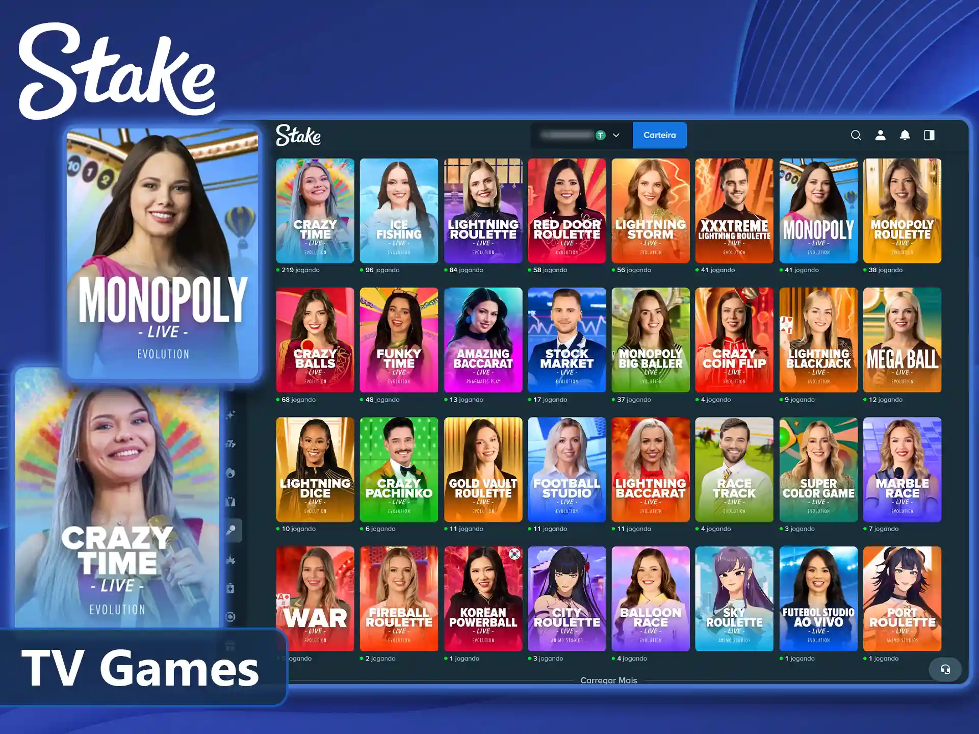 Game shows e jogos de TV ao vivo na Stake.
