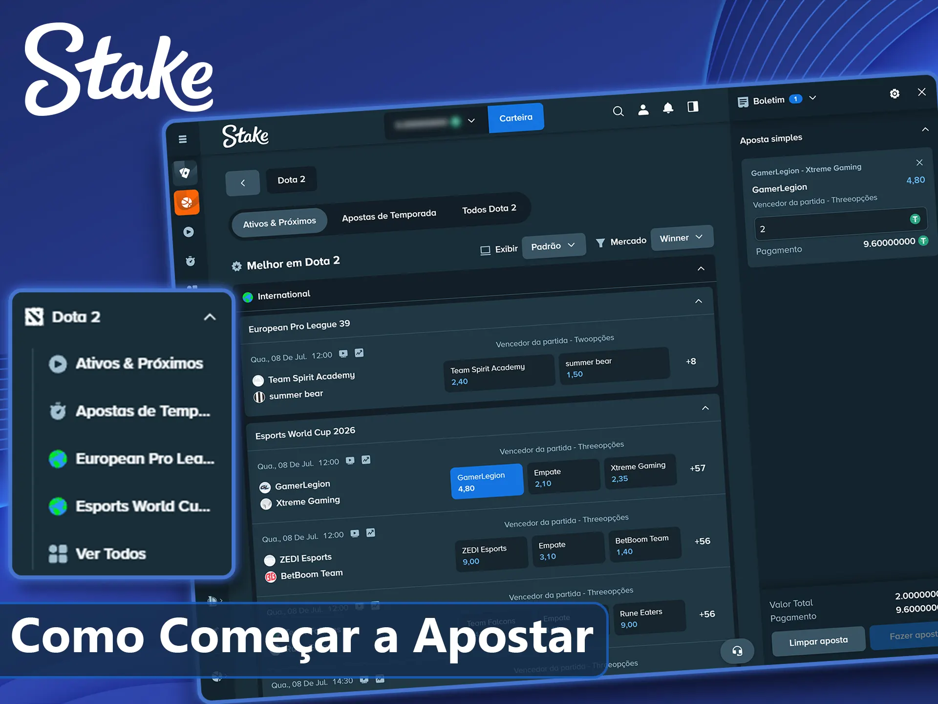 Passo a passo para apostar em Dota 2 na Stake.