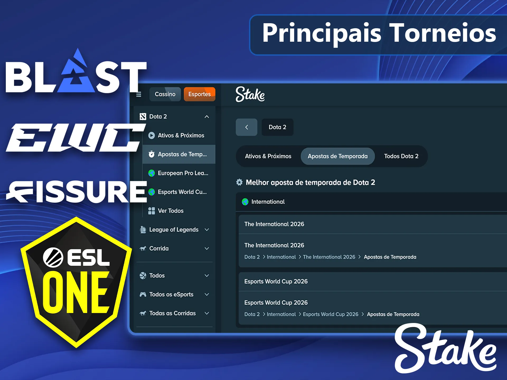 Grandes campeonatos mundiais de Dota 2 na Stake.