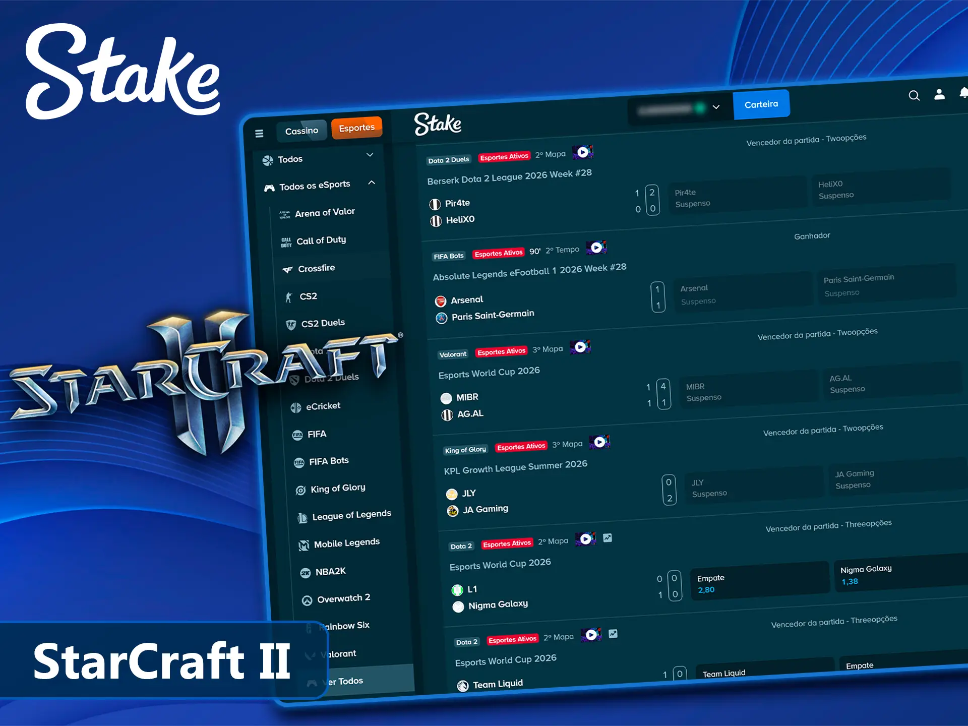 Palpites e mercados para campeonatos de StarCraft na Stake.