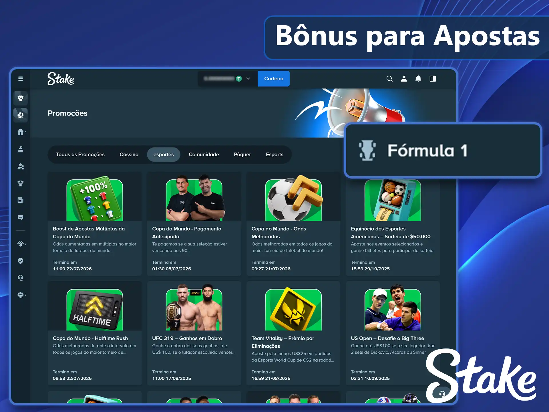 Promoções e bônus para grandes prêmios na Stake.