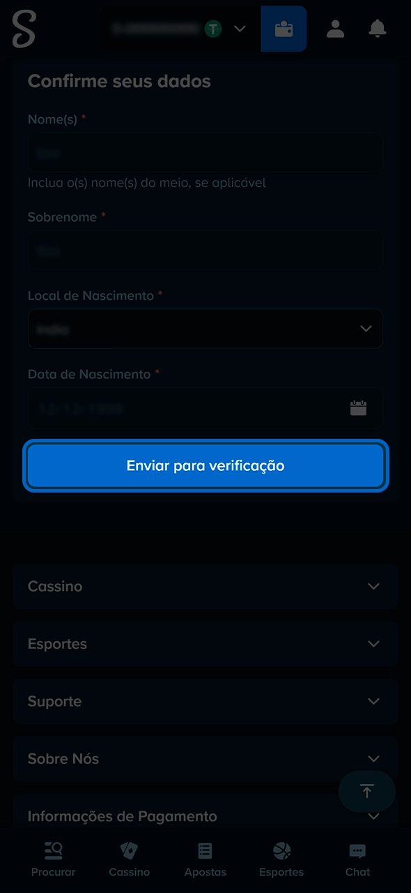 Processo de verificação de conta segura na Stake.