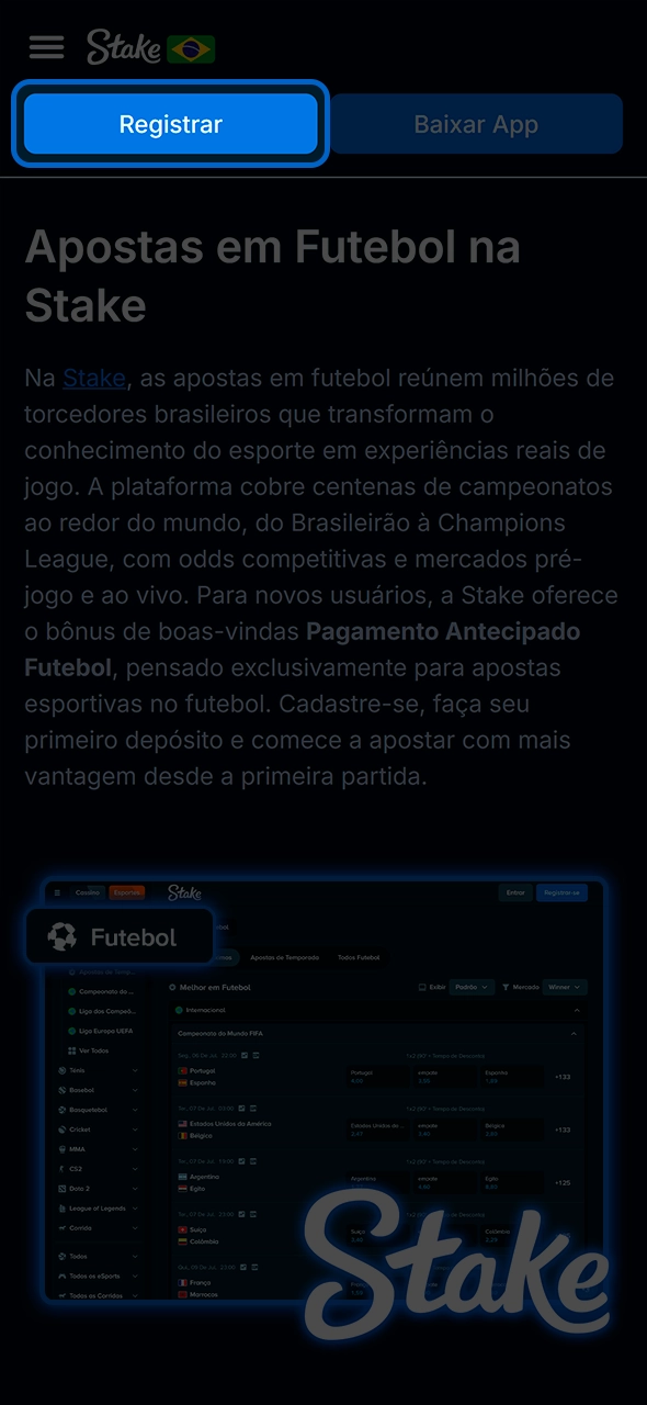 Formulário para criar conta de usuário na Stake.