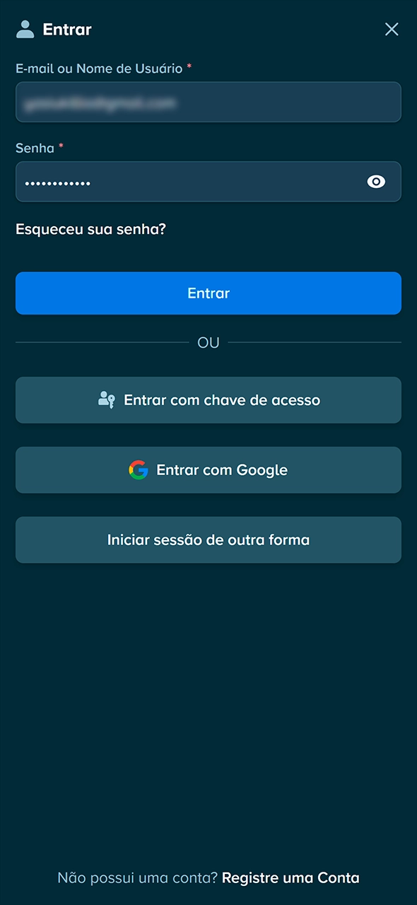 Tela de login para acessar a conta Stake.
