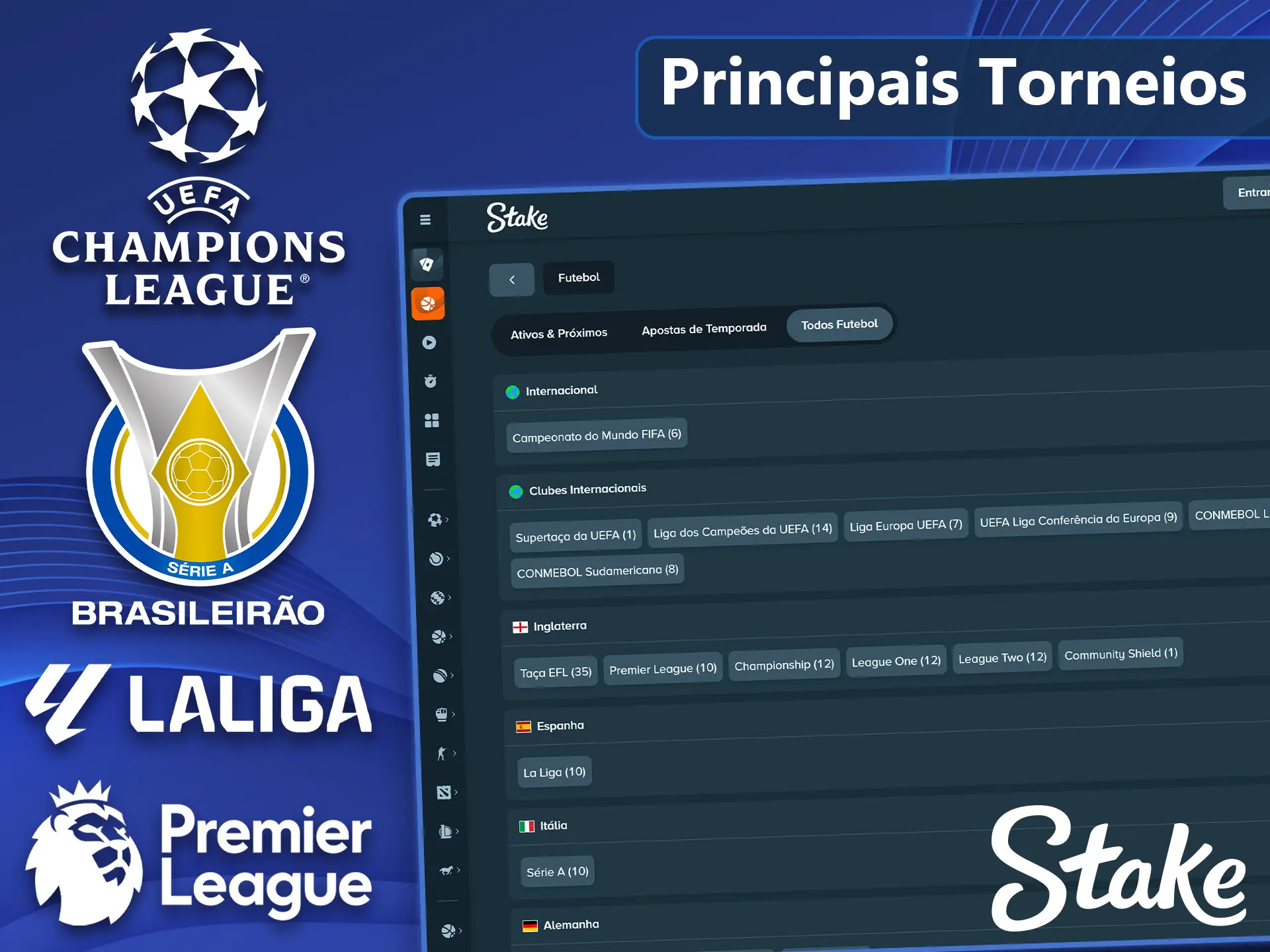 Melhores ligas e campeonatos de futebol na Stake.