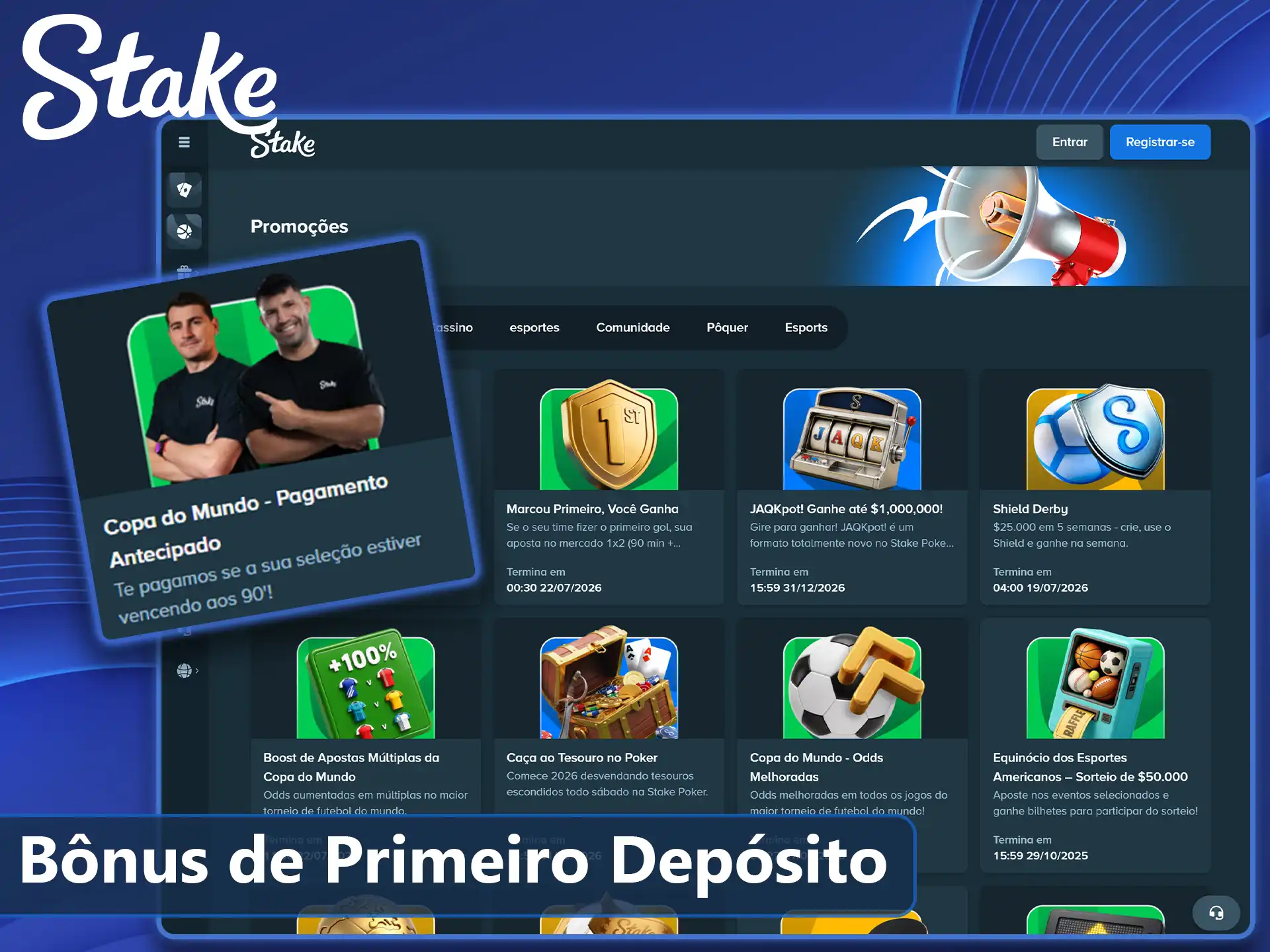 Ativação de bônus após primeiro depósito na Stake.