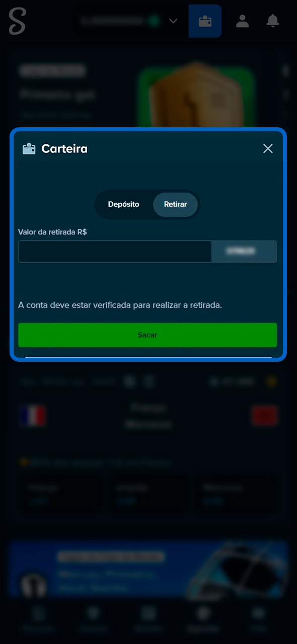 Seleção de métodos para retirar dinheiro na Stake.