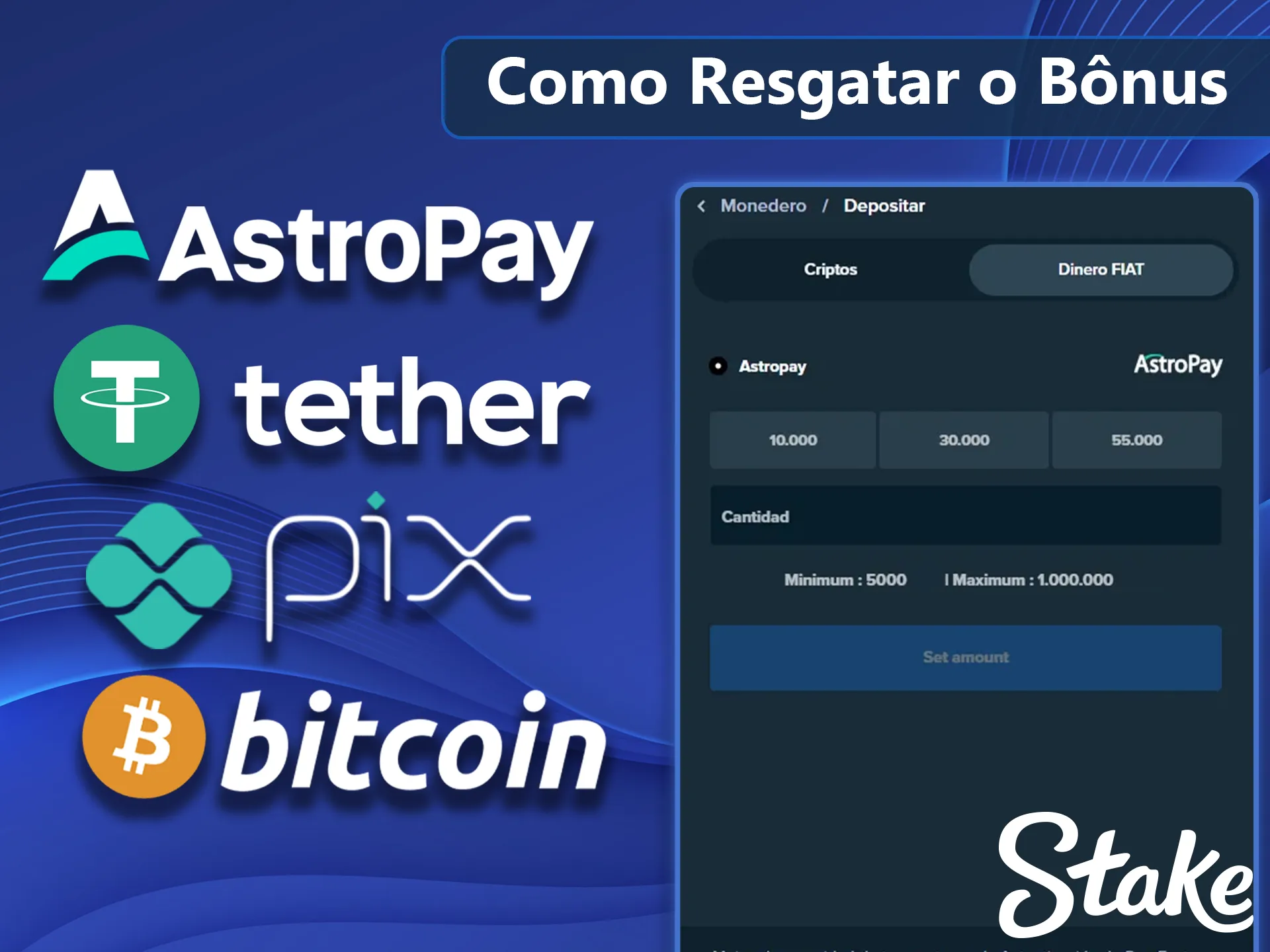 Opções de depósito populares entre brasileiros na Stake.