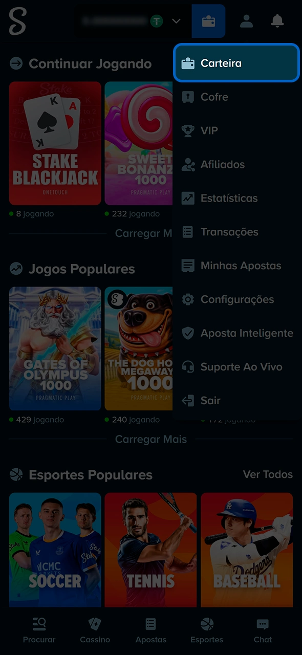 Como adicionar fundos para apostar em lutas na Stake.