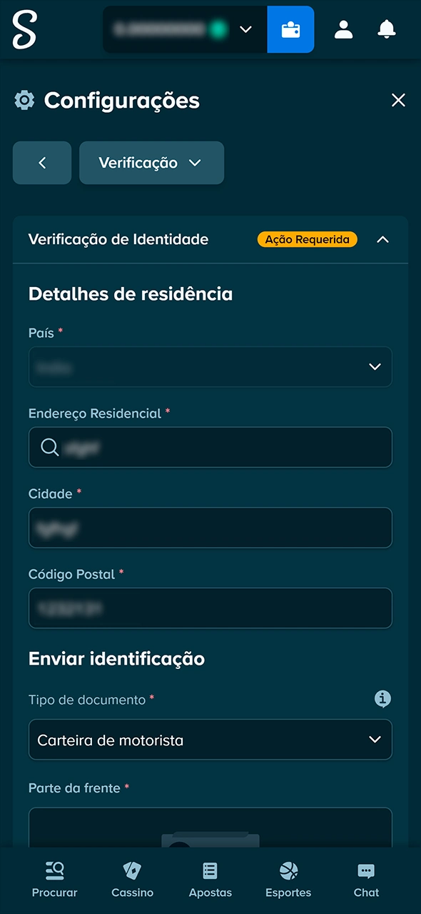 Preenchimento de informações cadastrais no site da Stake.