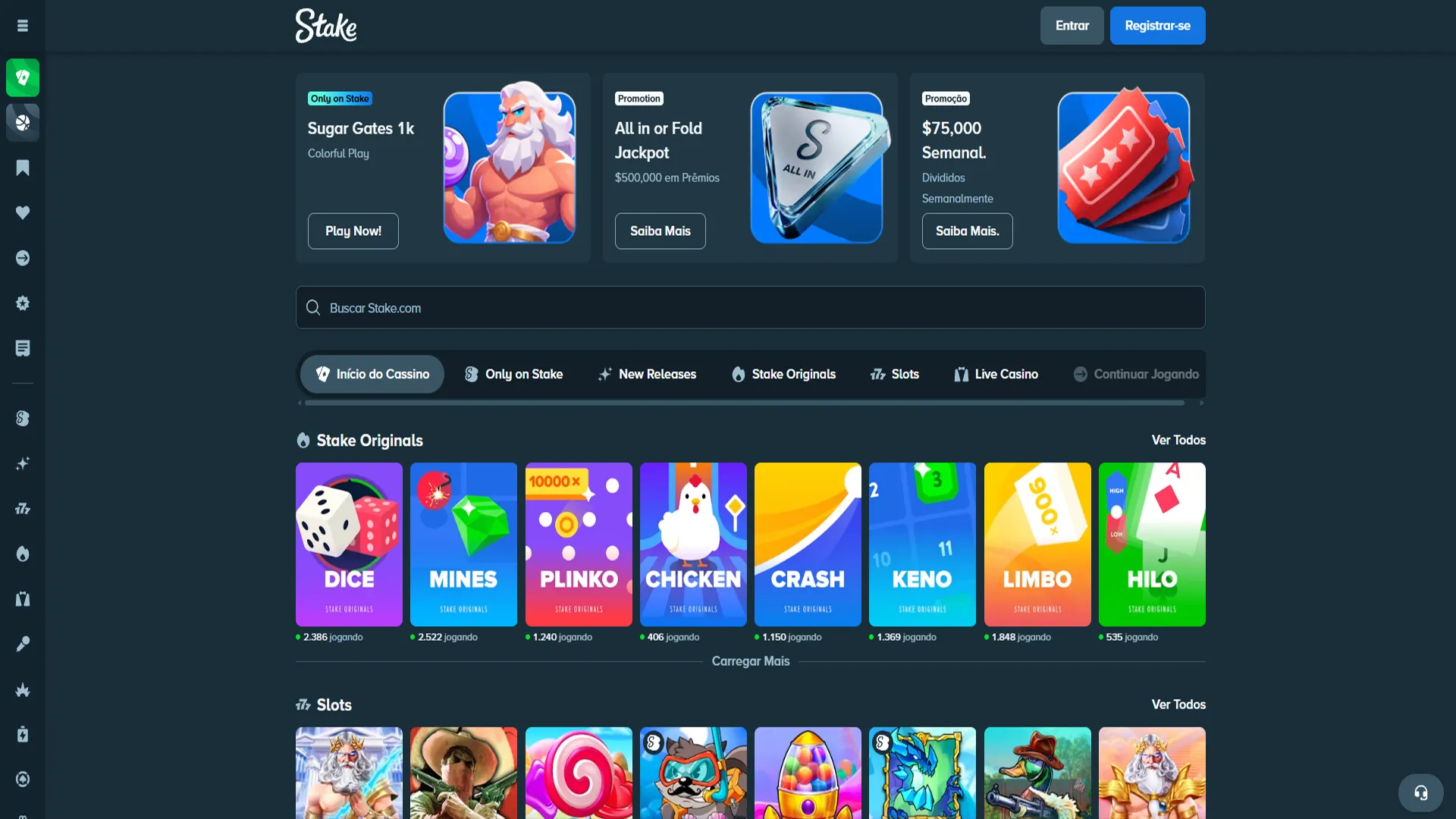 Catálogo completo de jogos de cassino da Stake.