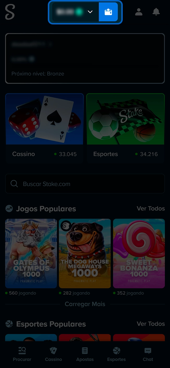 Ativação de moedas e carteira digital na Stake.