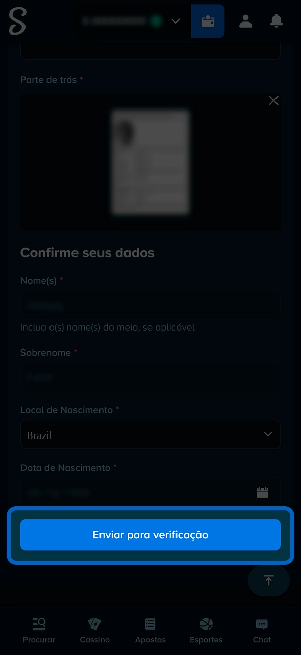 Tela de status da análise de documentos na Stake.
