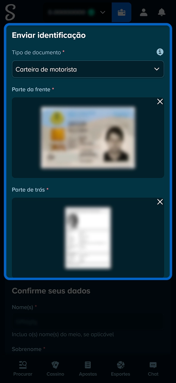 Envio de documentos para o processo KYC da Stake.