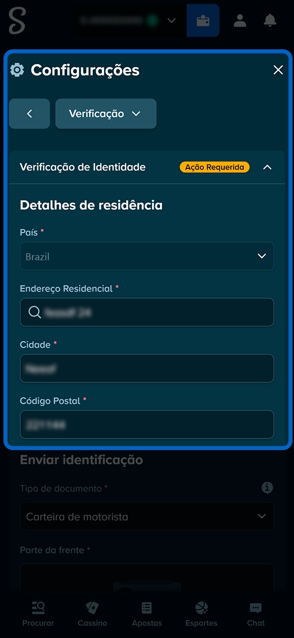 Formulário de dados cadastrais para validação na Stake.